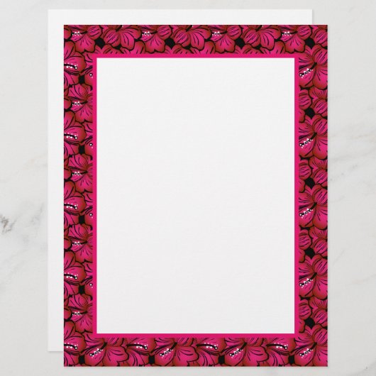 Fuchsia Hibiskus Border Stationery für individuell (Vorne/Hinten)