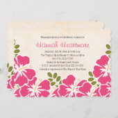 Fuchsia Hibiskus Hawaiian Themed Brautparty Einladung (Vorne/Hinten)