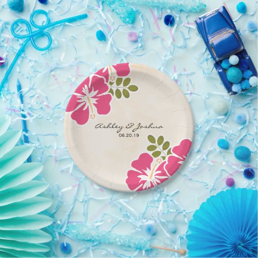 Fuchsia Hibiskus Hawaiian Wedding Pappteller (Party)