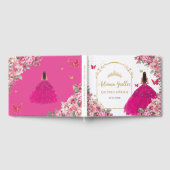 Fuchsia Hot Pink Blumenprinzessin Gold Quinceañera Gästebuch (Voll)