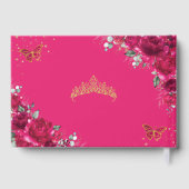 Fuchsia Hot Pink Floral Butterfliegen QUINCEAÑERA Gästebuch (Rückseite)