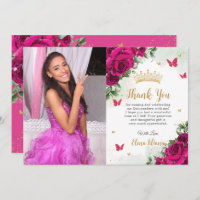 Fuchsia Hot Pink Floral Quinceañera Sweet 16 Foto