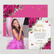 Fuchsia Hot Pink Floral Quinceañera Sweet 16 Foto