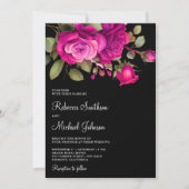 Fuchsia Hot Pink Rose Alle in einer Schwarzen Hoch Einladung (Vorderseite)