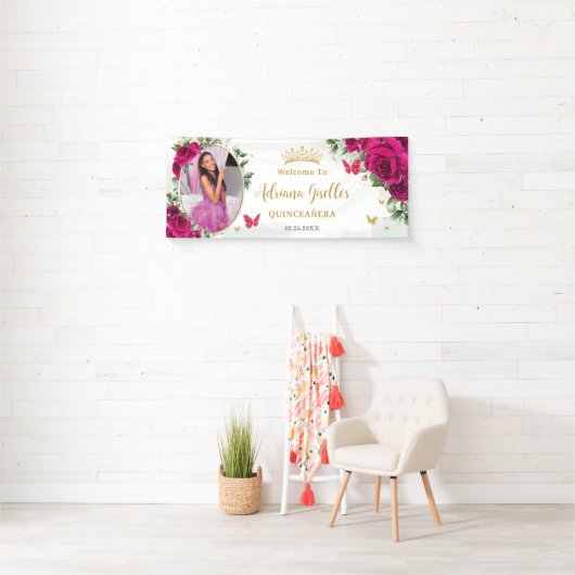 Fuchsia Hot Pink Rose Blumenkohle Foto Banner (Insitu)