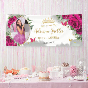 Fuchsia Hot Pink Rose Blumenkohle Foto Banner