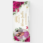 Fuchsia Hot Pink Rose Blumenkohle Foto Banner (Vertikal)