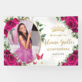 Fuchsia Hot Pink Rose Blumenkohle Foto Banner (Horizontal)