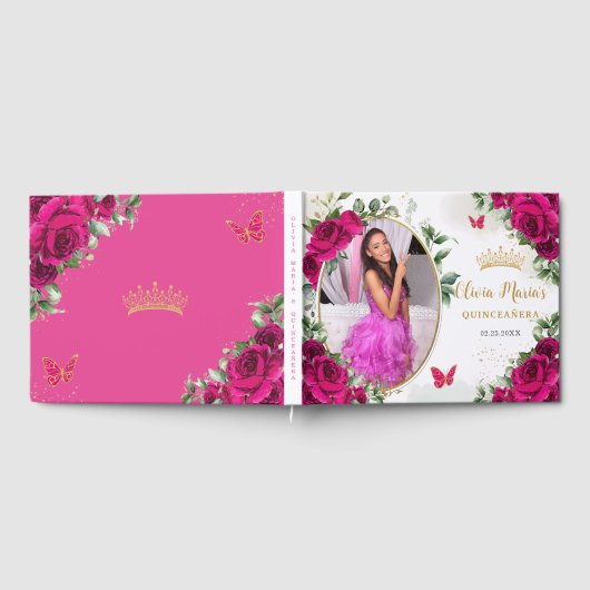 Fuchsia Hot Pink Rose Blumenkohle Foto Gästebuch (Voll)