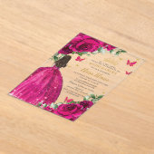 Fuchsia Hot Pink Rose Floral Quinceñera Sweet 16 Acryleinladungen (Ablage )