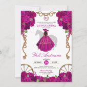 Fuchsia Hot Pink Rose Western Charro Quinceañera Einladung (Vorderseite)