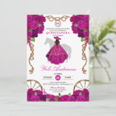 Fuchsia Hot Pink Rose Western Charro Quinceañera Einladung (Stehend Vorderseite)