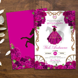 Fuchsia Hot Pink Rose Western Charro Quinceañera Einladung
