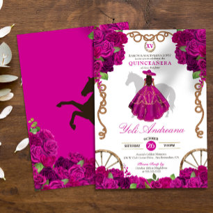 Fuchsia Hot Pink Rose Western Charro Quinceañera Einladung