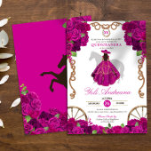 Fuchsia Hot Pink Rose Western Charro Quinceañera Einladung