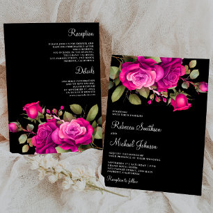 Fuchsia Hot Pink Rosen Alles in Einem Schwarzen Ho Einladung