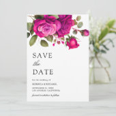 Fuchsia Hot Pink Roses Photo Collage Wedding Save The Date (Stehend Vorderseite)