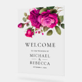 Fuchsia Hot Pink Roses Wedding Welcome Acrylschild (Winkel)