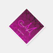 Fuchsia Hot Pink White-Elegant-Hochzeitsmonogramm Serviette (Ecke)