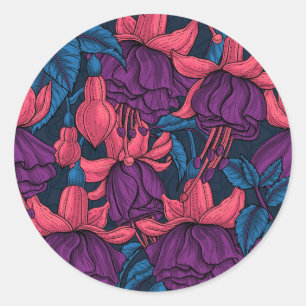 Fuchsia in Blau und Lila Runder Aufkleber