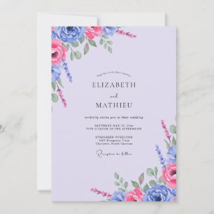 Fuchsia Indigo Blätter Hochzeit Einladung