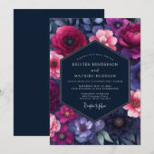 Fuchsia Indigo Bloom Wedding Einladung (Vorne/Hinten)