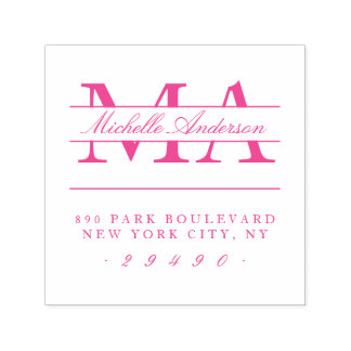 Fuchsia Initials & Name Kalligrafie-Rücksendeadres Permastempel