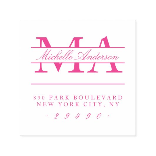 Fuchsia Initials & Name Kalligrafie-Rücksendeadres Permastempel (Design)