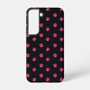 Fuchsia-Katzenpfoten-Muster auf schwarzem Hintergr Samsung Galaxy Hülle
