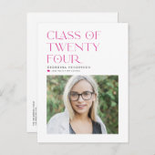 Fuchsia-Klasse 2024 Moderner Minimalistischer Absc Ankündigungspostkarte (Vorne/Hinten)