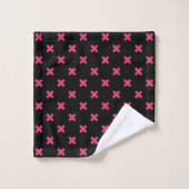 Fuchsia Kreuzstiche auf schwarz Badhandtuch Set (Waschlappen)