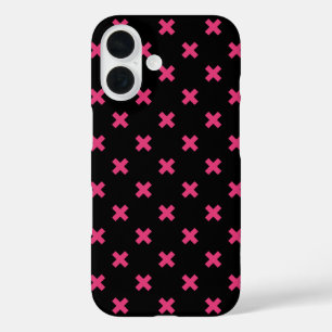 Fuchsia-Kreuzstiche auf Schwarz iPhone 16 Hülle