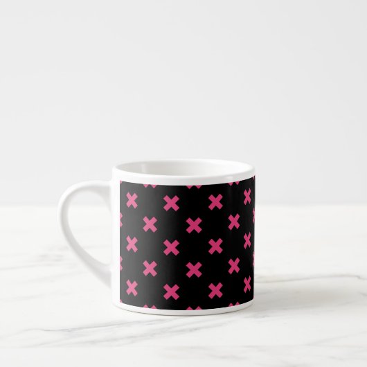 Fuchsia Kreuzstiche auf schwarz Espressotasse (Links)