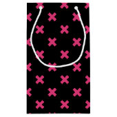 Fuchsia Kreuzstiche auf schwarz Kleine Geschenktüte (Rückseite)