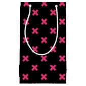 Fuchsia Kreuzstiche auf schwarz Kleine Geschenktüte (Vorderseite)