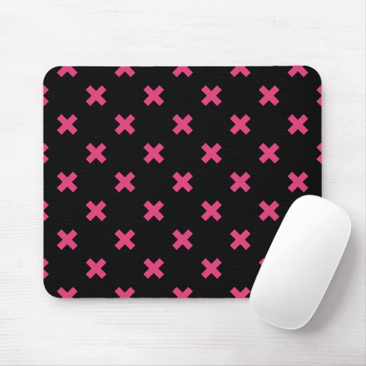 Fuchsia Kreuzstiche auf schwarz Mousepad (Mit Mouse)