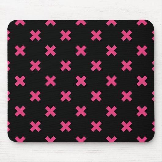 Fuchsia Kreuzstiche auf schwarz Mousepad (Vorne)