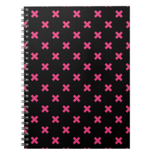 Fuchsia Kreuzstiche auf schwarz Notizblock