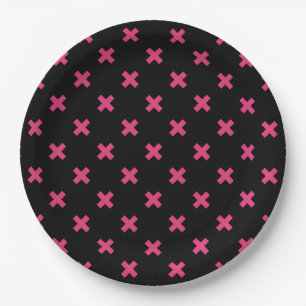 Fuchsia Kreuzstiche auf schwarz Pappteller