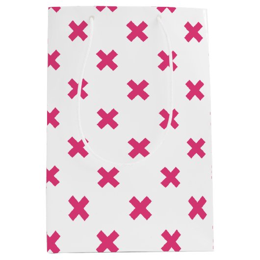 Fuchsia-Kreuzstiche auf weiß Mittlere Geschenktüte (Vorderseite)