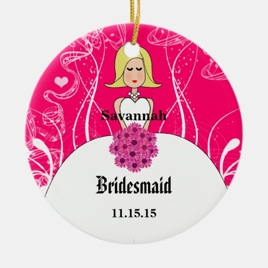 Fuchsia Kurz Blonde Hair Gown Bridesmaid Ornament (Vorne)