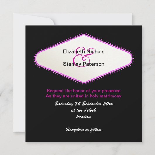 Fuchsia Las Vegas unterschreiben moderne Hochzeits Einladung (Rückseite)