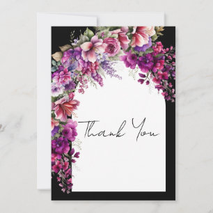 Fuchsia-Lavendel-Blumenbogen-Brautparty Dankeskarte
