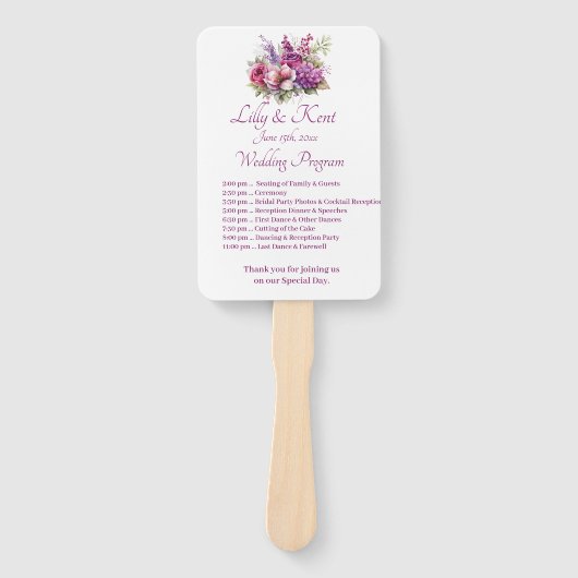 Fuchsia Lavender Wedding Program Fans Fächer (Vorderseite)