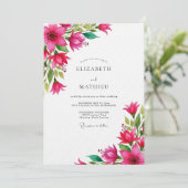 Fuchsia Lebendige Blütenhochzeit Einladung (Stehend Vorderseite)