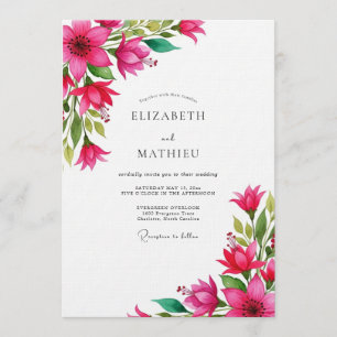 Fuchsia Lebendige Blütenhochzeit Einladung