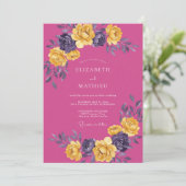 Fuchsia Lebendige Botanische Hochzeit Einladung (Stehend Vorderseite)