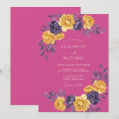 Fuchsia Lebendige Botanische Hochzeit Einladung (Vorne/Hinten)