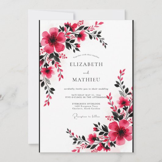 Fuchsia Lebendige Romantische Hochzeit Einladung (Vorderseite)