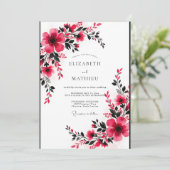 Fuchsia Lebendige Romantische Hochzeit Einladung (Stehend Vorderseite)